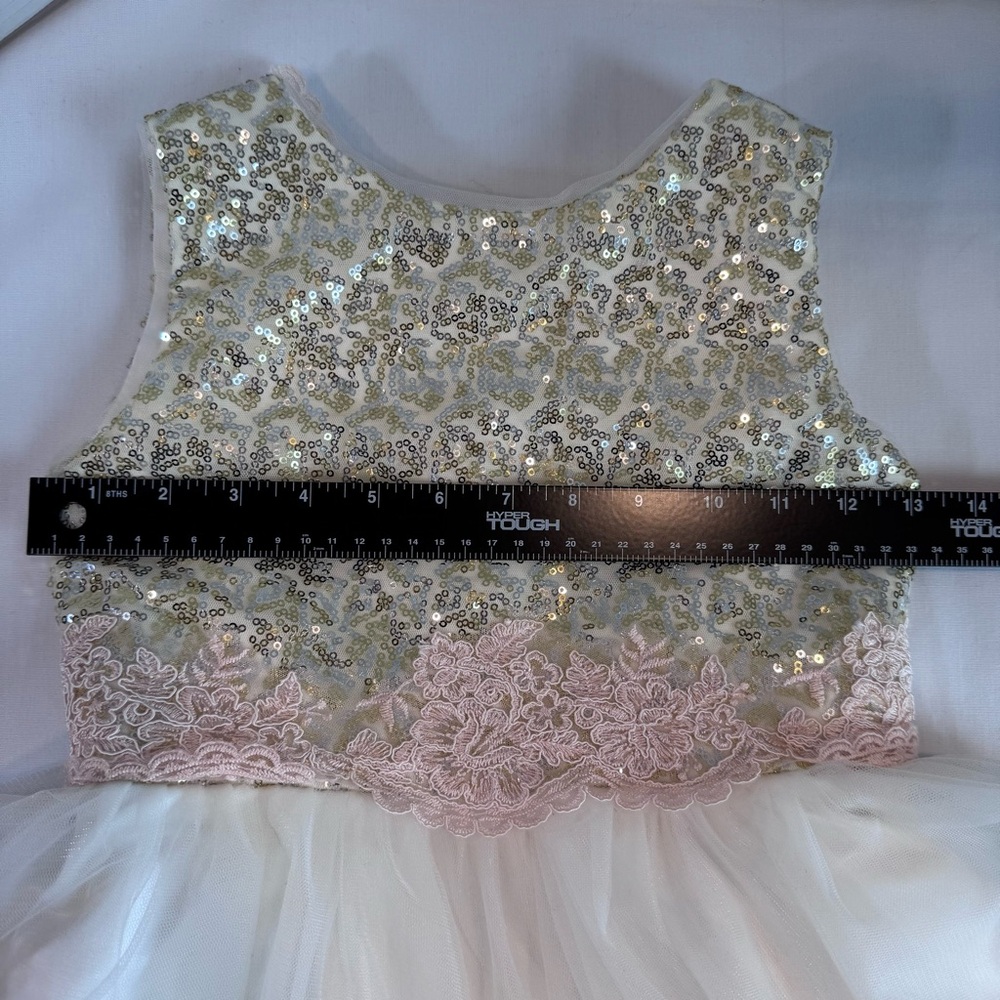 Flower Girl Dress Size 7 Pink Bow Sequin Tulle Princess Wedding Party Dress - Picture 8 of 10
